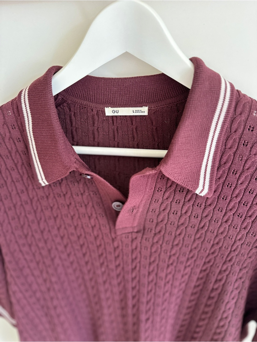 Women's burgundy Cable Knit Polo Sweater